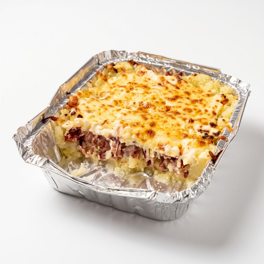 Batata recheada com calabresa, aberta